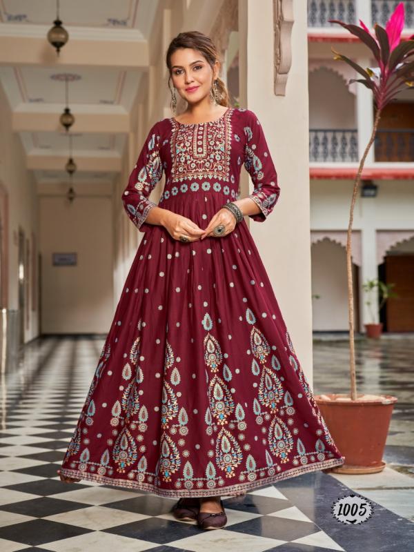 Banwery Flora Festive Wear Long rayon Anarkali Kurti Collection